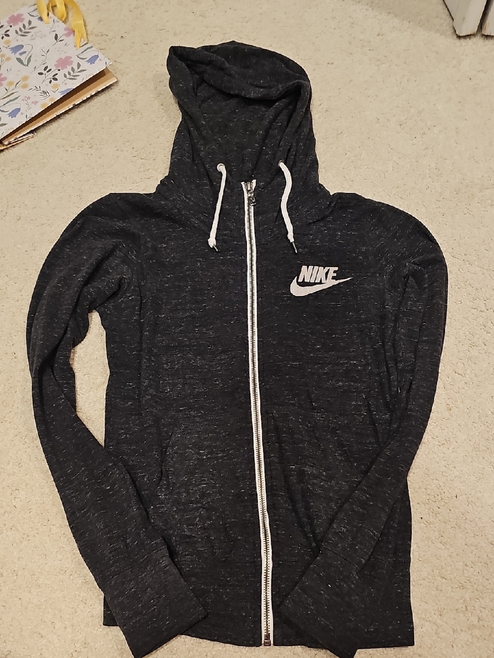 Nike Dark Heather Gray Full-Zip Hoodie with White Logo